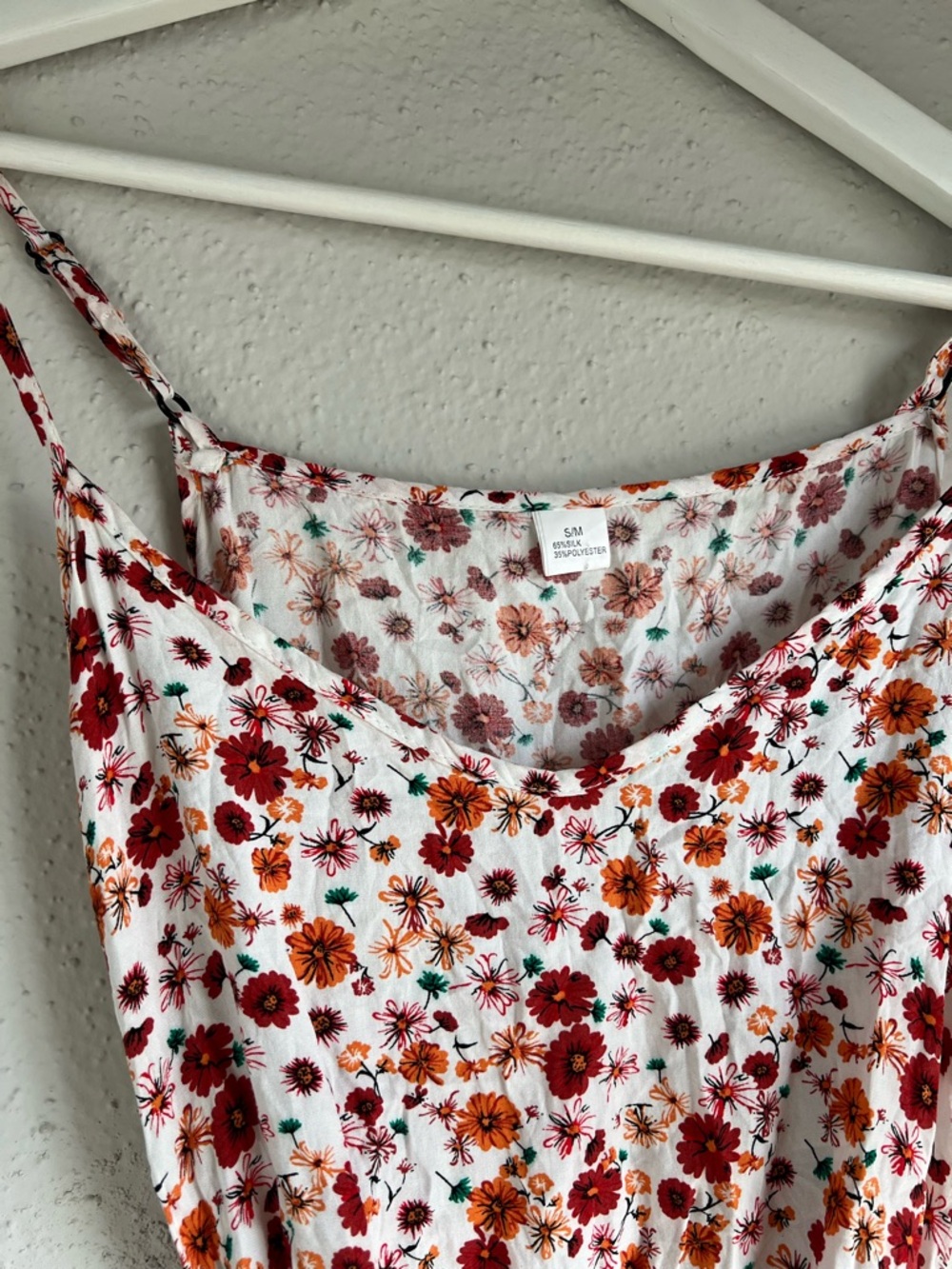 Floral Spaghetti Strap Romper in White with Red & Orange Flowers - Picture 2 of 4